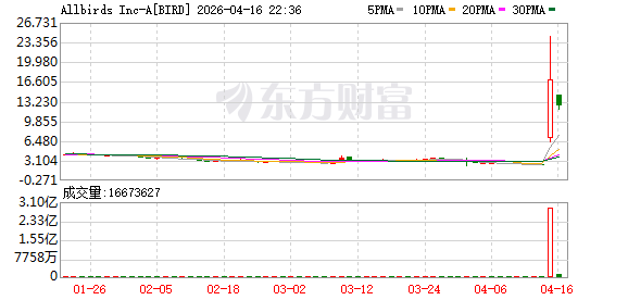 ALLBIRDS股价开盘跌17%，此前公司曾飙升582%，宣布将业务转向人工智能计算基础设施