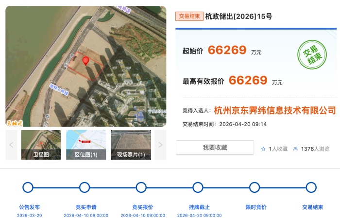 京东砸6.63亿在杭州拿地 此前计划斥资20亿建浙江区域中心