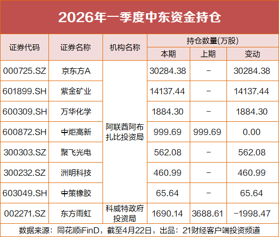 中东资金最新持股曝光，新进6股，50亿重仓矿业龙头