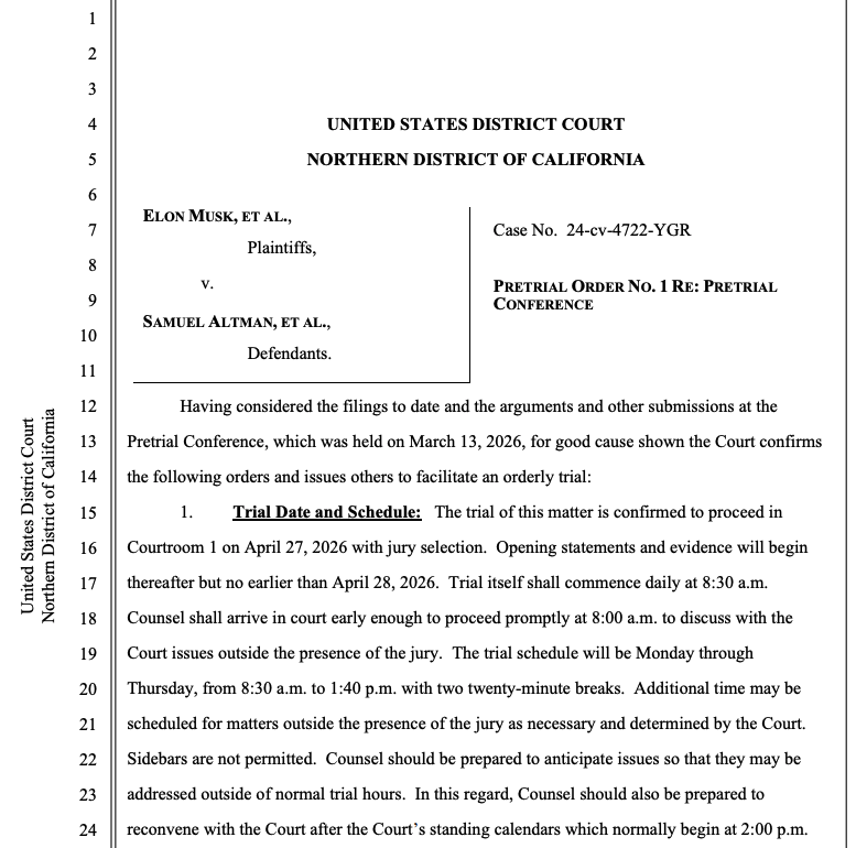 马斯克诉奥尔特曼案下周开庭 我们现在知道哪些信息？