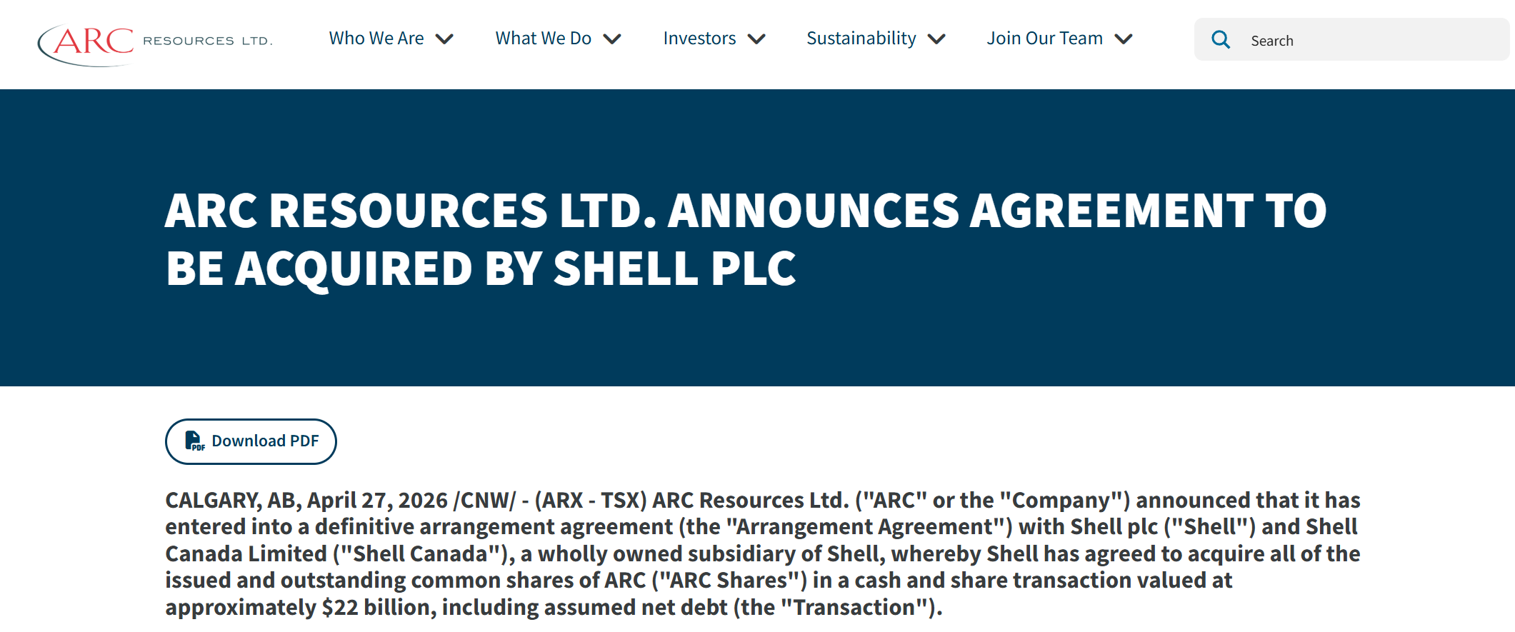 壳牌同意以164亿美元收购加拿大ARC 以弥补中长期产量缺口