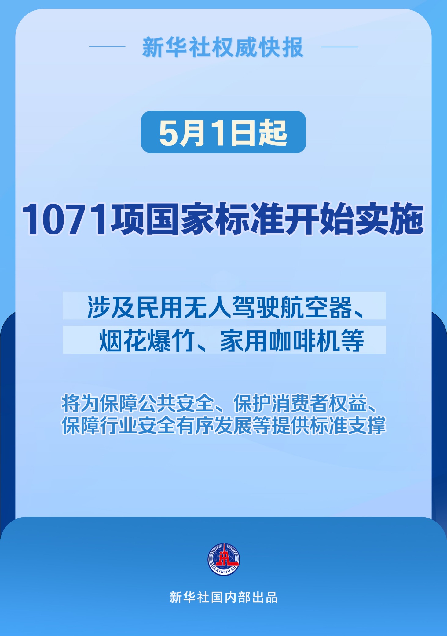 新华社权威快报｜5月1日起 民用无人驾驶航空器等1071项国标开始实施